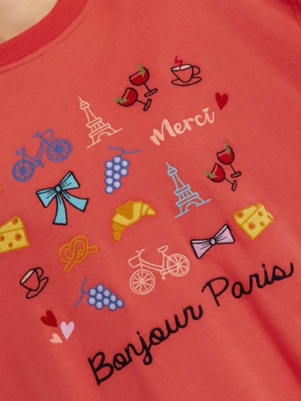 865:  MIOU MUSE NWT BONJOUR PARIS PULLOVER CORAL (C) - Picture 2 of 2